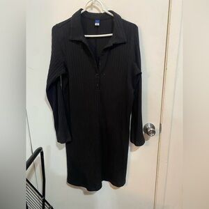 Old Navy Black Ribbed Long-Sleeve Polo Dress